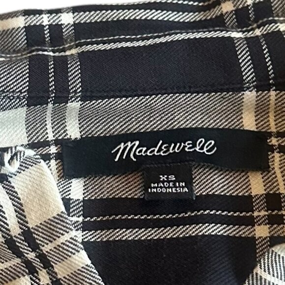 Madewell Black Plaid Shirt Dress Mini Length Short Sleeve Size XS Women's - Picture 11 of 11